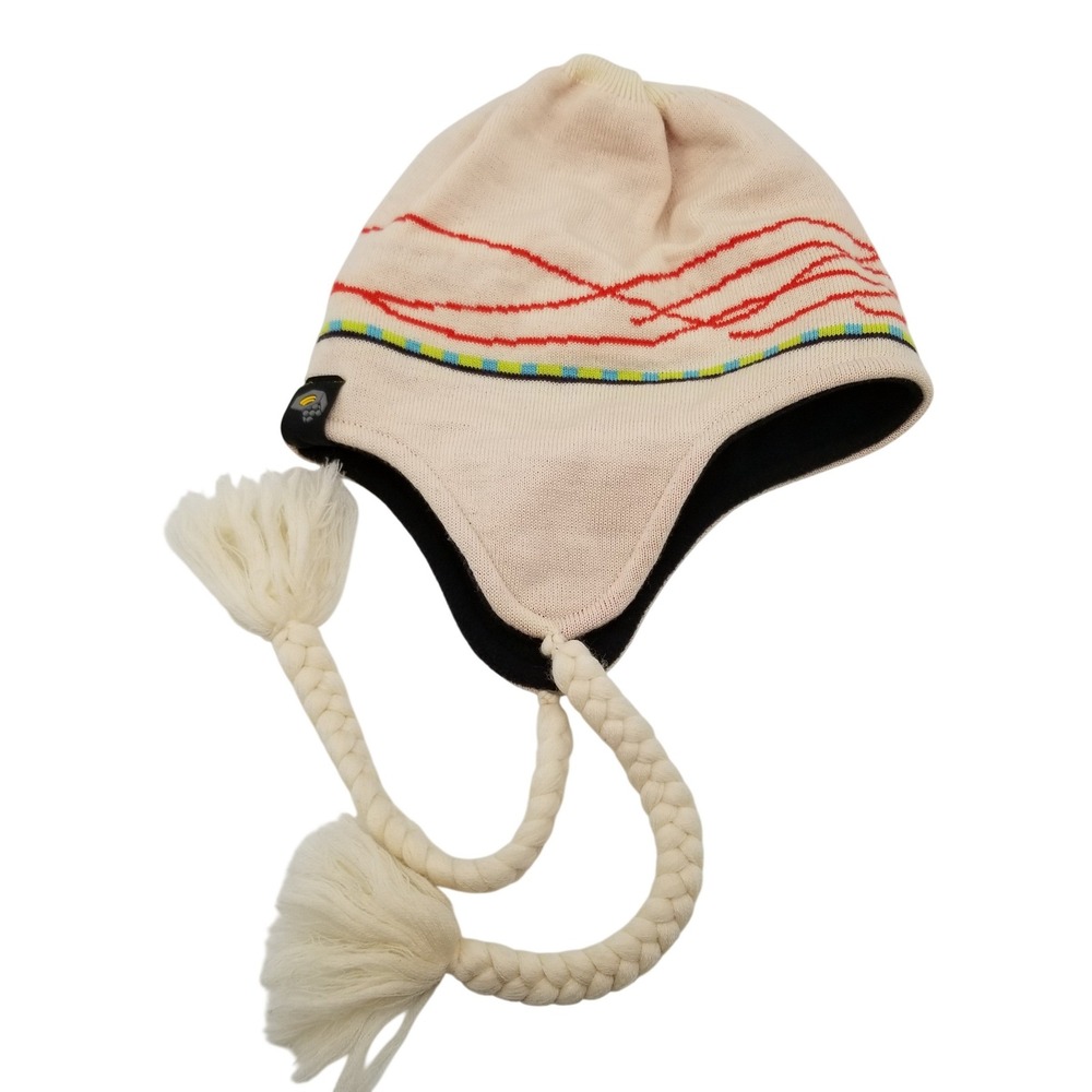 Mountain Hardwear Earflap Beanie Womens R Cream Wool Fleece Lined Tassel Hat